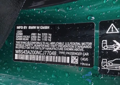 2022 BMW M4 Competition xDrive z USA, uszkodzony, nr VIN WBS43AZ00NCJ77048